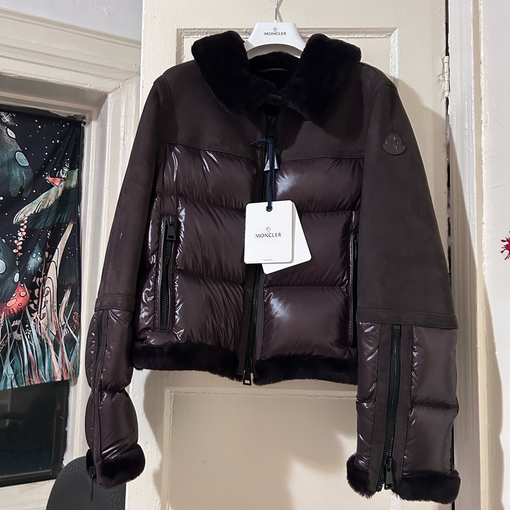 Moncler Epiaire Giubbotto Brown Leather Short Down Jacket Sz 2